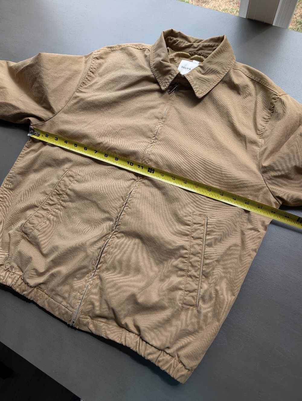 Denim & Flower Brown Bomber Jacket Zip Up Size L Utility Casual Elastic Hem - Picture 12 of 14